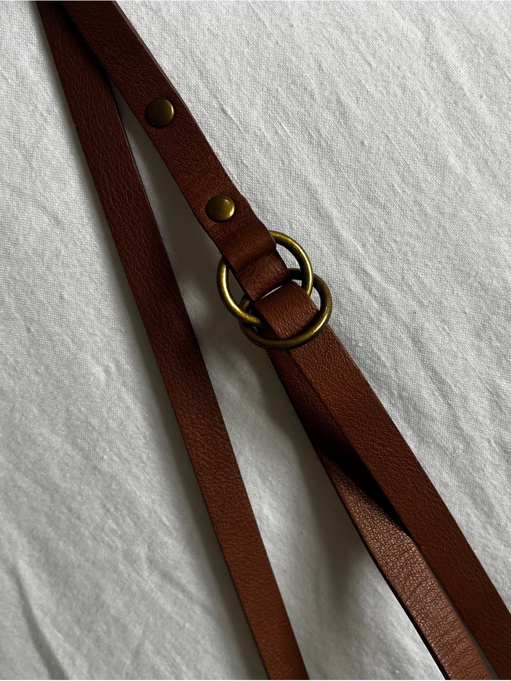 Tibi Chestnut Brown Leather Double-Ring Skinny Belt with Brass Hardware One Size - Picture 6 of 10